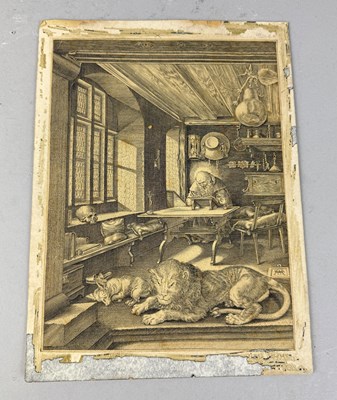 Lot 698 - AFTER ALBRECHT DURER: AN ENGRAVING ON PAPER, SAINT JEROME IN HIS STUDY