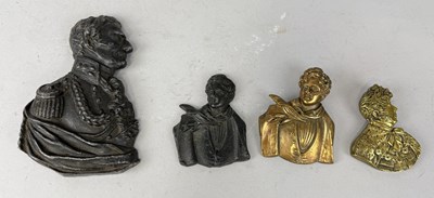 Lot 687 - A GROUP OF FOUR PLAQUETTES TO INCLUDE TWO IRON (WELLINGTON AND BYRON) AND TWO BRASS (GEORGE IV AND BYRON)