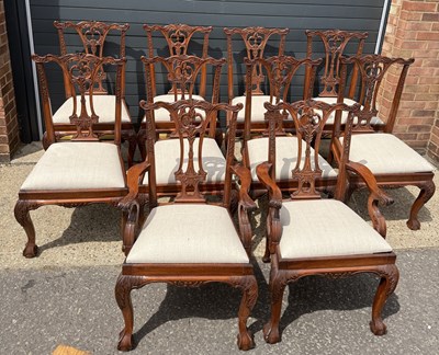 Lot 999 - A SET OF TEN CHIPPENDALE REVIVAL MAHOGANY DINING CHAIRS