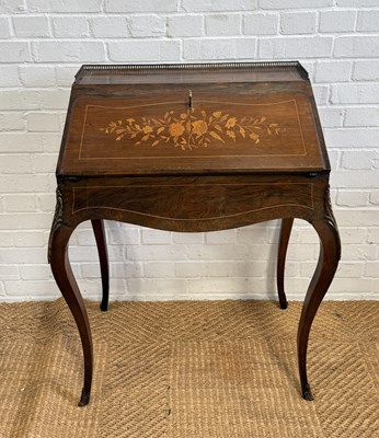 Lot 1086 - A KINGWOOD BUREAU WITH MARQUETRY INLAY