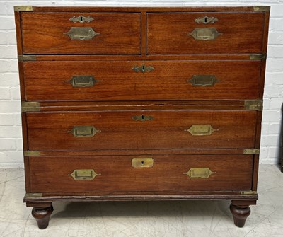 Lot 1013 - A 19TH CENTURY ANGLO INDIAN CAMPAIGN CHEST OF DRAWERS