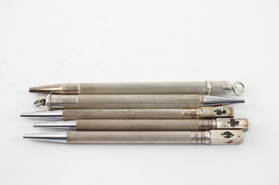 Lot 350 - FIVE .925 STERLING SILVER PROPELLING PENCILS TO INCLUDE CRIBBAGE