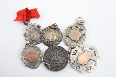 Lot 328 - SIX ANTIQUE .925 STERLING SILVER FOBS/MEDALLIONS