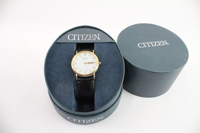 Lot 437 - A CITIZEN GOLD-TONE DRESS STYLE ECO-DRIVE QUARTZ WATCH