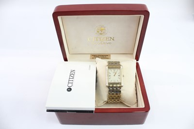 Lot 438 - A CITIZEN RECTANGLE CASE ECO-DRIVE QUARTZ WATCH