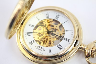 Lot 439 - A ROTARY SKELETON GOLD-TONE HAND-WOUND POCKET WATCH