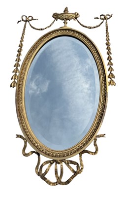 Lot 1035 - AN ANTIQUE ADAMS STYLE GILT WOOD WALL MIRROR