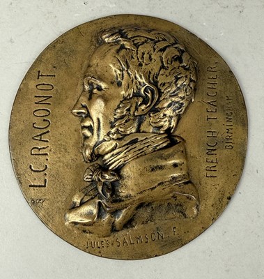 Lot 676 - JEAN JULES SALMSON (FRENCH: 1823-1902): A LARGE BRONZE MEDALLIC PORTRAIT PLAQUE OF L. C. RAGONOT, C.1860S