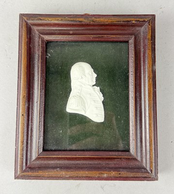 Lot 680 - A SMALL SILHOUETTED PLASTER-CAST PORTRAIT OF ADMIRAL RICHARD HOWE