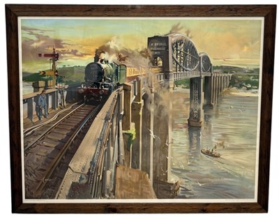 Lot 782 - AFTER TERENCE CUNEO: A PRINT IN COLOURS ON PAPER DEPICTING A TRAIN
