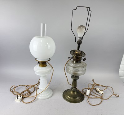 Lot 949 - TWO ANTIQUE OIL LAMPS