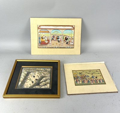 Lot 840 - TWO SOUTH ASIAN WATERCOLOURS ON PAPER ALONG WITH ONE PAINTING ON SILK