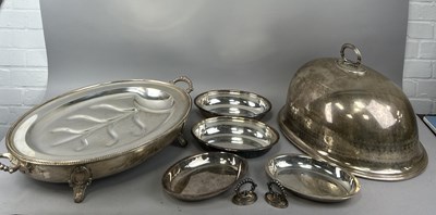 Lot 1178 - A LARGE SILVER PLATED WARMER ALONG WITH DECANTER STAND AND TRAY