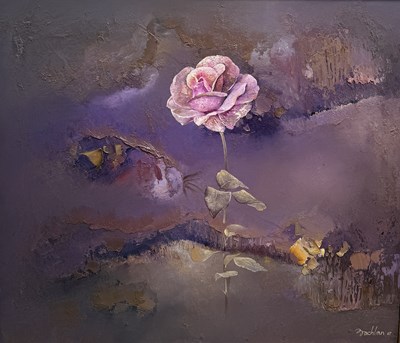Lot 841 - A LARGE OIL PAINTING ON CANVAS DEPICTING A FLOWER