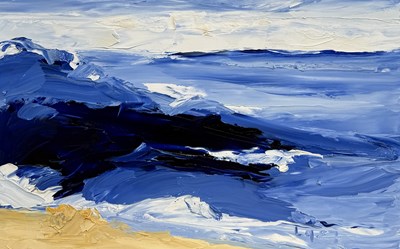 Lot 844 - A LARGE OIL PAINTING ON CANVAS DEPICTING A SEASCAPE