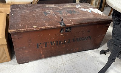Lot 1102 - A LARGE PAINTED WOOD CHEST, INITIALLED F.T. WILLIAMSON