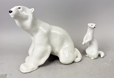 Lot 599 - MADE IN USSR: A RUSSIAN PORCELAIN POLAR BEAR AND A STOAT