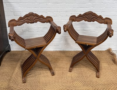Lot 989 - A PAIR OF CATHEDRAL ARMCHAIRS WITH LIONS HEAD ARMS