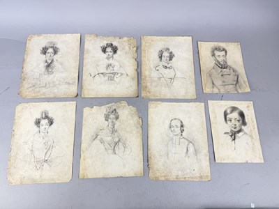 Lot 722 - FRENCH SCHOOL (19TH CENTURY): A GROUP OF EIGHT PENCIL DRAWINGS ON PAPER DEPICTING PORTRAITS OF LADIES AND GENTLEMEN