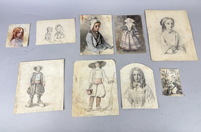 Lot 723 - FRENCH SCHOOL (19TH CENTURY): A GROUP OF NINE DRAWINGS ON PAPER, SOME WITH WATERCOLOUR