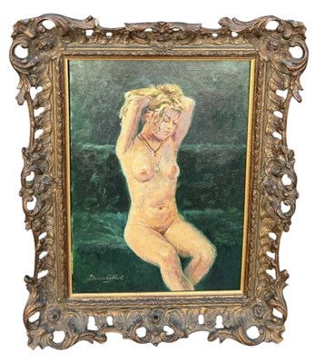 Lot 785 - DENNIS GILBERT: AN OIL PAINTING ON BOARD DEPICTING A NUDE LADY