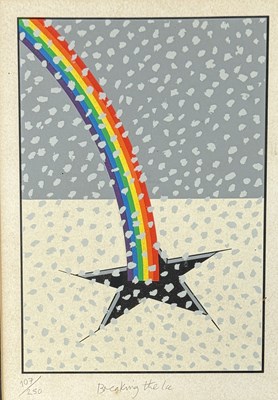 Lot 754 - PATRICK HUGHES: A LITHOGRAPH IN COLOURS ON PAPER 'BREAKING THE ICE'