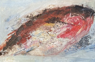 Lot 769 - BARBARA ROBINSON (BRITISH B.1928): AN ABSTRACT OIL PAINTING ON CANVAS DATED 1960