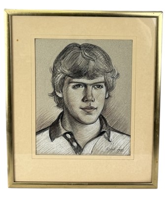 Lot 919 - A PASTEL DRAWING ON PAPER DEPICTING A PORTRAIT OF A YOUNG MAN, SIGNED R.HILL AND DATED 1983