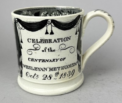 Lot 521 - STAFFORDSHIRE, WESLEY CENTENARY OF METHODISM MUG, DATED 1839