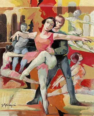 Lot 850 - AN OIL PAINTING ON CANVAS DEPICTING BALLET DANCERS