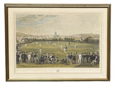 Lot 753 - GEORGE HENRY PHILLIPS: A LARGE COLOURED ENGRAVING 'CRICKET MATCH BETWEEN SUSSEX AND KENT AT BRIGHTON'
