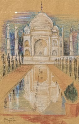 Lot 788 - JOHN SKELTON (BRITISH 1923-1999): A WATERCOLOUR PAINTING ON PAPER DEPICTING THE TAJ MAHAL, INDIA