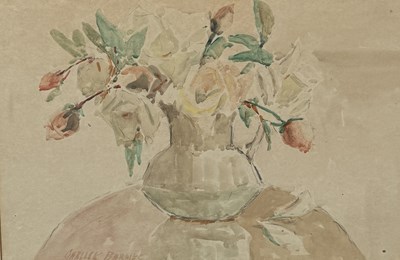 Lot 929 - GARLICK BARNES: A WATERCOLOUR PAINTING ON PAPER DEPICTING A STILL LIFE WITH FLOWERS