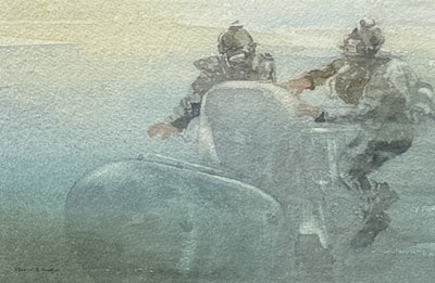 Lot 759 - FRANCIS RUSSELL FLINT: A WATERCOLUR PAINTING ON PAPER 'TINK FROGMEN, NAVAL CHORISTEERS'