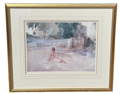 Lot 830 - WILLIAM RUSSELL FLINT: A PRINT ON PAPER 'CECILIA SEATED BY WALL'