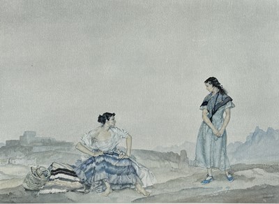 Lot 831 - WILLIAM RUSSELL FLINT: A PRINT ON PAPER 'CECILIA AND ANOTHER IN SPAIN'