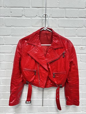 Lot 1152 - A LADIES PATENT RED LEATHER GIOVANNI VERSACE JACKET