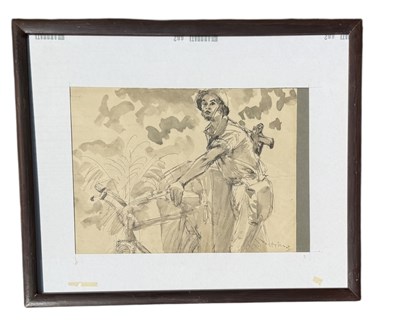 Lot 826 - VIETNAMESE SCHOOL: A PEN AND INK DRAWING ON PAPER DEPICTING A SOLDIER