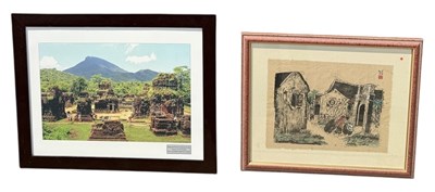 Lot 772 - NGUYEN VAN CUONG (VIETNAMESE B.1962): A PAINTING ON PAPER DEPICTING A VILLAGE SCENE
