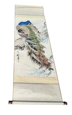 Lot 213 - A CHINESE PAINTING OF A PEACOCK, ON SCROLL