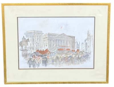 Lot 924 - HUGH CASSON (BRITISH 1910-1999): A PRINT ON PAPER DEPICTING A ROYAL PARADE