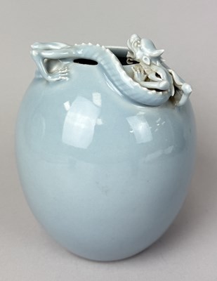 Lot 201 - A CHINESE BLUE GLAZED VASE WITH MOULDED DRAGON, REPUBLIC PERIOD