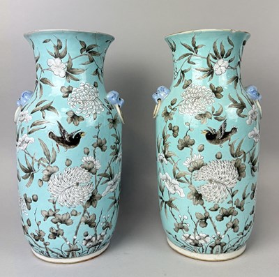 Lot 226 - A PAIR OF CHINESE VASE, LATE QING DYNASTY DECORATED WITH BIRDS AND FLOWERS