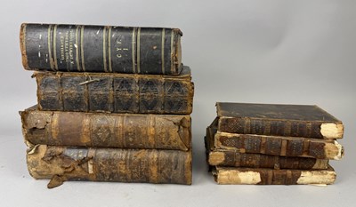 Lot 1131 - A GROUP OF ANTIQUE LEATHER BOUND BOOKS TO INCLUDE HISTORY OF ROME, CHARLES BILL BIBLE