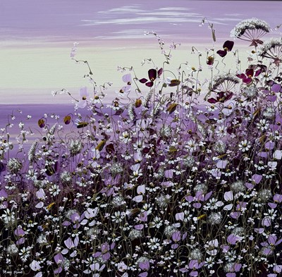 Lot 775 - MARY SHAW: AN OIL PAINTING ON BOARD DEPICTING FLOWER IN A FIELD