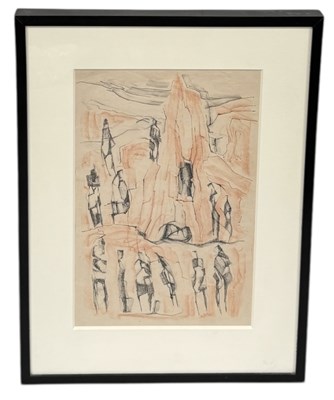 Lot 834 - AUSTIN ANDREW WRIGHT: A PEN AND WATERCOLOUR DRAWING 'UNTITLED/FIGURES'