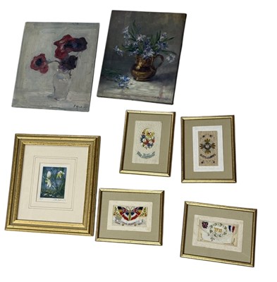 Lot 771B - PAINTINGS AND WWI SWEETHEART EMBROIDERIES