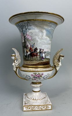 Lot 635A - A MEISSEN PORCELAIN URN WITH PAINTED PANELS