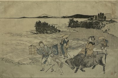 Lot 596 - HOKUSAI KATSUSHIKA (1760-1849): A WOODBLOCK PRINT 'LADIES BY THE WATERS EDGE', SEAL OF HAYASHI