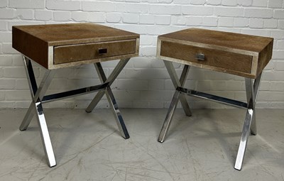 Lot 632 - A PAIR OF DESIGNER COW SKIN BEDSIDE TABLES